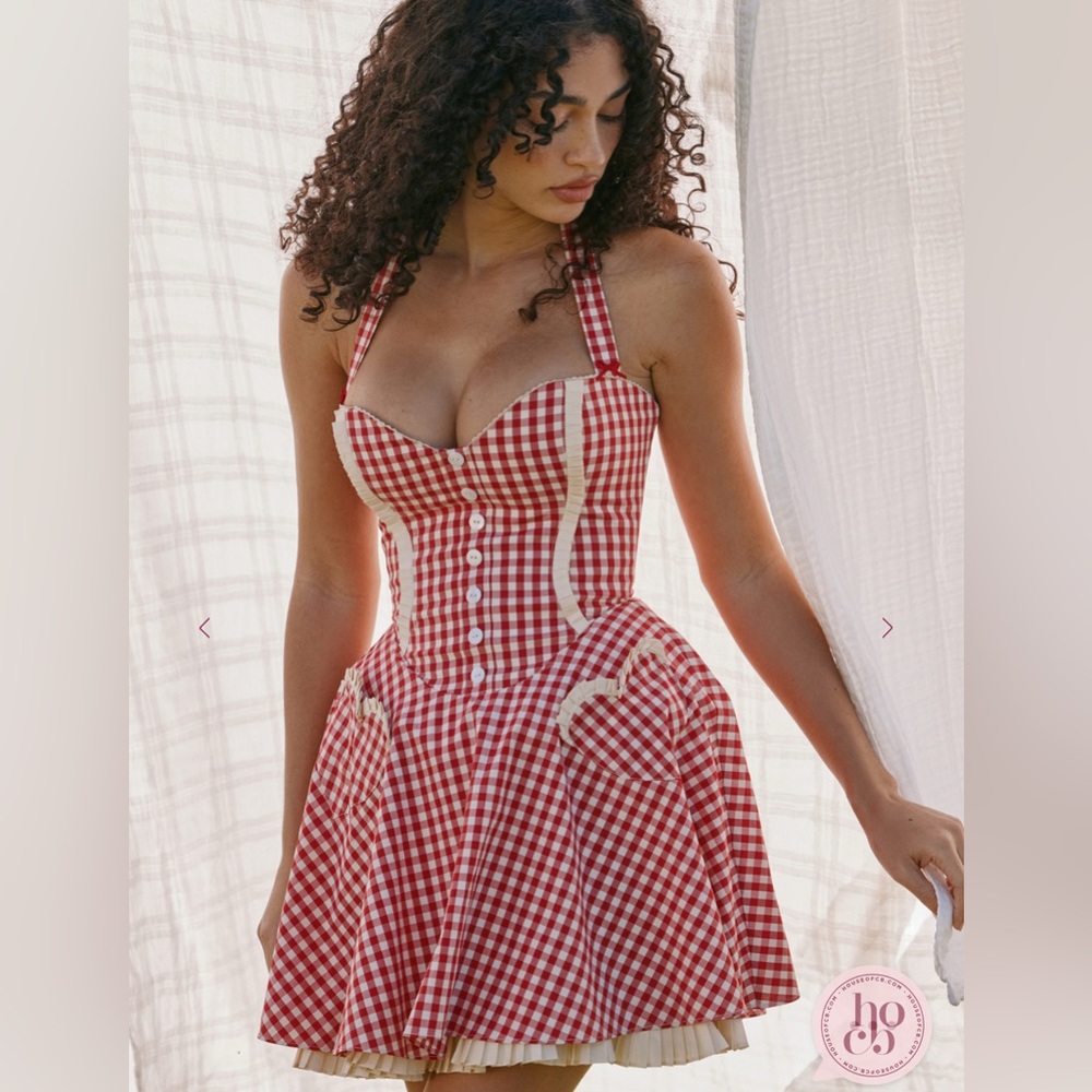 House of CB Heidi Red Gingham Halter Dress